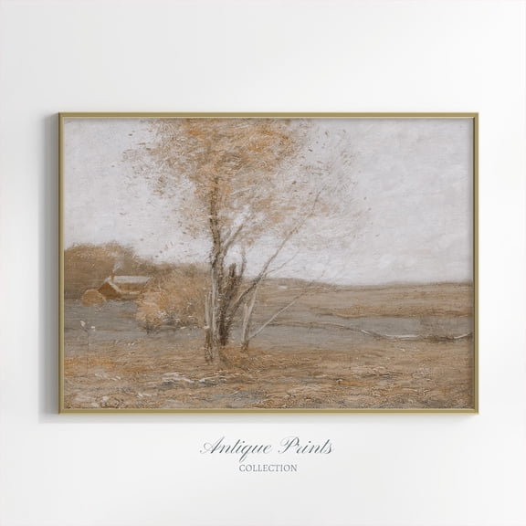 Abstract Fall Landscape Vintage Wall Art, Neutral Autumn Country, Antique Farmhouse Print, Fall Countryside Wall Art, Home Decor #693, 24x36 UNFRAMED