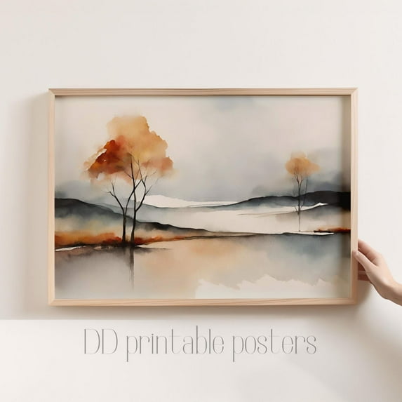 Abstract Fall Trees Print, Minimalist Landscape Art Home Decor #1211, Unframed Canvas Size 8x12
