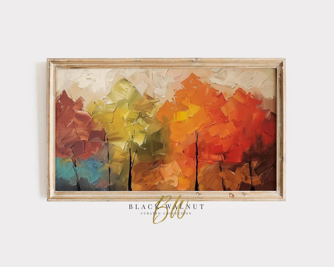Screen Scaver Abstract Abstract Fall Wall Art, Colorful Autumn Trees, Modern Landscape, Rustic ...