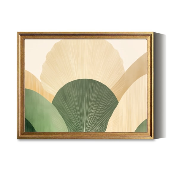 Abstract Fan Shapes Art Vintage Gold Framed Wall Art Decor Retro Canvas Paintings for Living RoomBedroom
