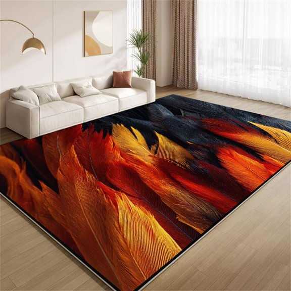 Abstract Feather Area Rugs, Burnt Orange Grey Carpet, Washable Non Slip Low Pile Soft Rug for Bedroom Living Room Decor Mat 3ftx5ft