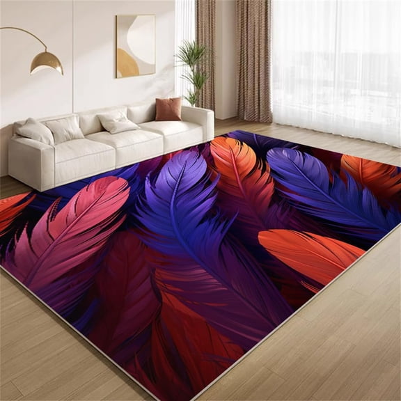 Abstract Feather Area Rugs, Colorful Texture Carpet, Washable Non Slip Low Pile Soft Rug for Bedroom Living Room Decor Mat 5ftx7ft