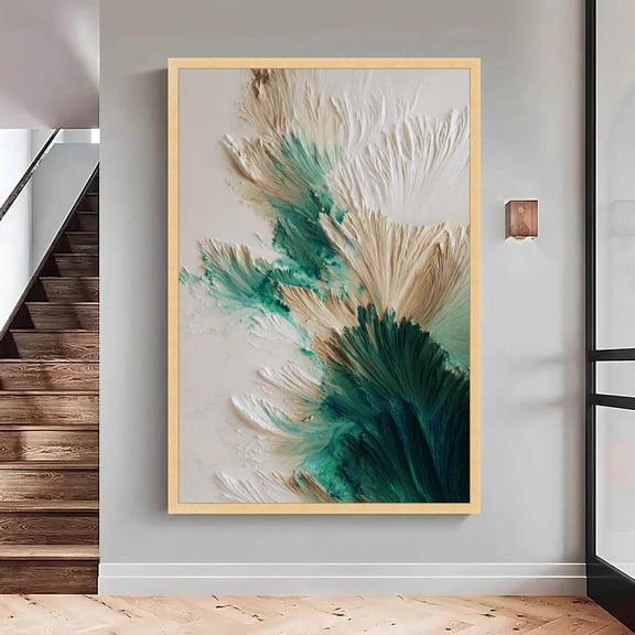 Abstract Feather, Green Beige Modern Wall Art, Large, Oversized Poster, Poster Only