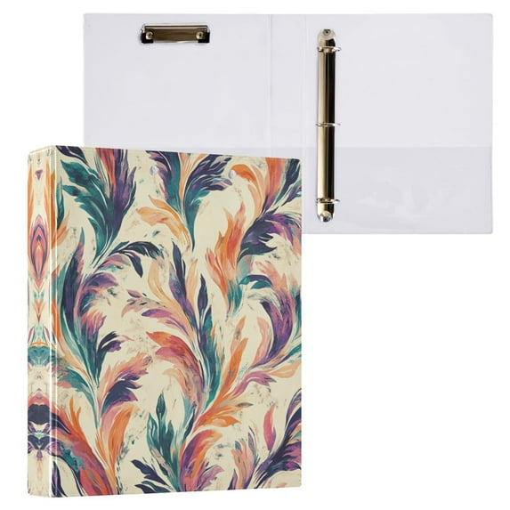 Abstract Feather Pattern 3 Ring Hardcover Binders 1.5in Round Rings for Letter-Size Folder Paper Organizer Pockets for Office Student Recipe