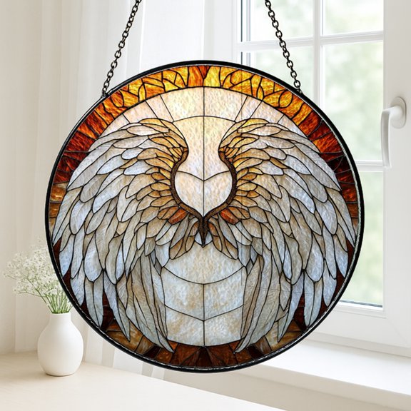 Abstract Feather Wings Stained Glass Style Suncatcher – Window Decor