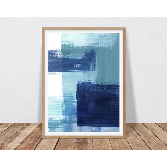 Abstract Featuring Teal And Navy Blue Brush Strokes, Abstract Art, Navy And Teal Contemporary Wall Art Home Decor #3928, Unframed Poster Size 24x36