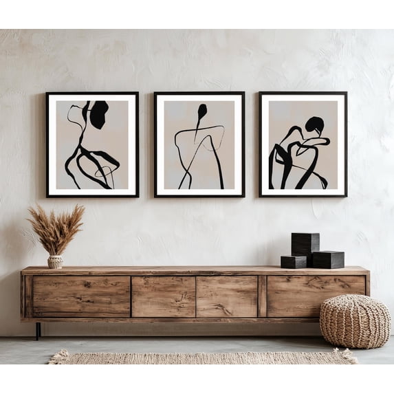 Abstract Female Figure Art Prints Modern Neutral Wall Decor Set 3 ...