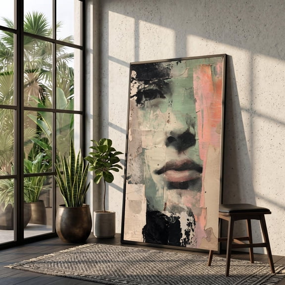 Abstract Female Portrait Art Wall Art Modern Face Collage Mixed Media Style Contemporary Home Decoration Wall Art, Unframed Paper Print