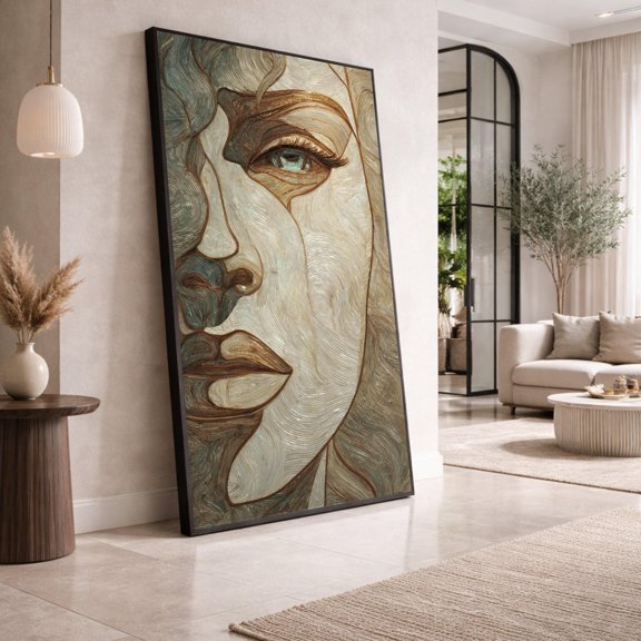 Abstract Female Portrait Expressionist Face Wall Decoration Neutral Tones Poster , Poster Print Only