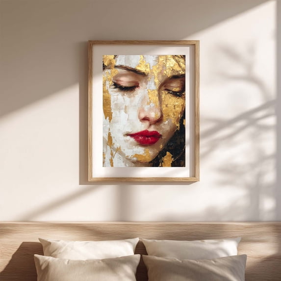 Abstract Female Portrait Red Lips Canvas Painting Wall Art Pictures for ...