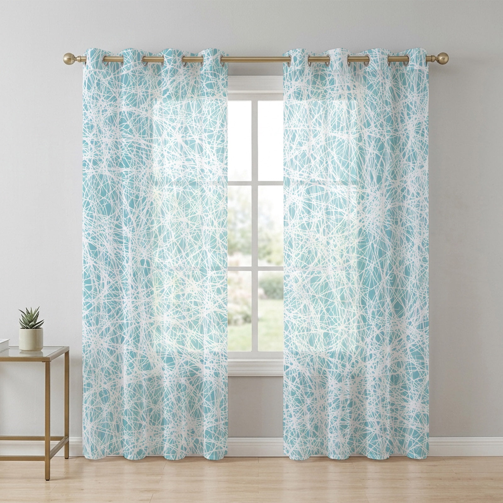 Abstract Fiber Line Sheer Curtains 84 Inch Long 2 Panels, Spring ...