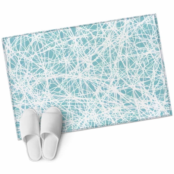 Abstract Fiber Line Washable Small Entryway Area Rugs 2'x3', Spring Vibrant Blue White Art Cobweb Low Pile Throw Rug Non-Slip Sturdy Edge Binding Carpet for Front Door Floor Room Entry