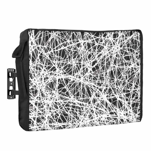 Abstract Fiber Line Waterproof Outdoor TV Cover, Spring Vibrant Black White Art Cobweb Outside Weatherproof TV Enclosures for 30 to 32 Inch LCD Television Shield Flat Screen Protectors