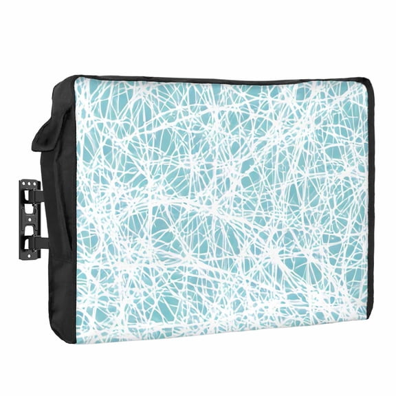 Abstract Fiber Line Waterproof Outdoor TV Cover, Spring Vibrant Blue White Art Cobweb Outside Weatherproof TV Enclosures for 30 to 32 Inch LCD Television Shield Flat Screen Protectors