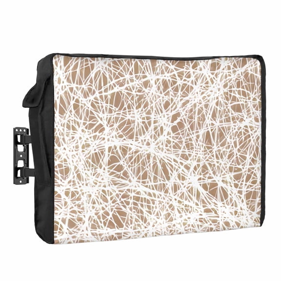 Abstract Fiber Line Waterproof Outdoor TV Cover, Spring Vibrant Brown White Art Cobweb Outside Weatherproof TV Enclosures for 30 to 32 Inch LCD Television Shield Flat Screen Protectors