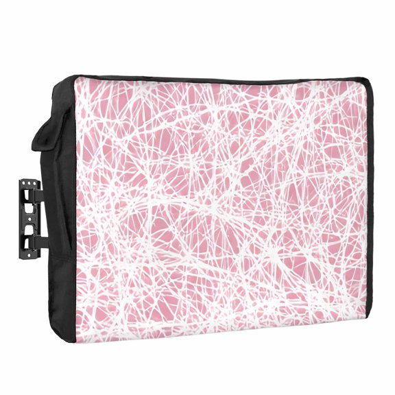 Abstract Fiber Line Waterproof Outdoor TV Cover, Spring Vibrant Pink White Art Cobweb Outside Weatherproof TV Enclosures for 30 to 32 Inch LCD Television Shield Flat Screen Protectors