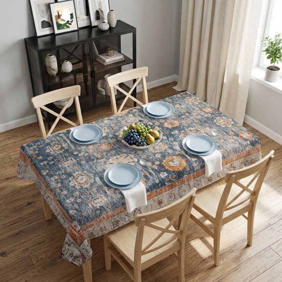 Abstract Figure Medieval Rectangle Tablecloth 52x70 Inch Ethnic Style Turkish Texture Waterproof Tablecloth for Dining Table, Washable Table Cover for Kitchen Dining Room Decoration,Stain Resistant