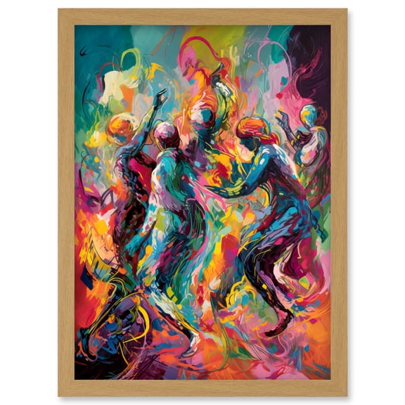 Abstract Figures Vibrant Dance Expression Artwork Framed Wall Art Print A4