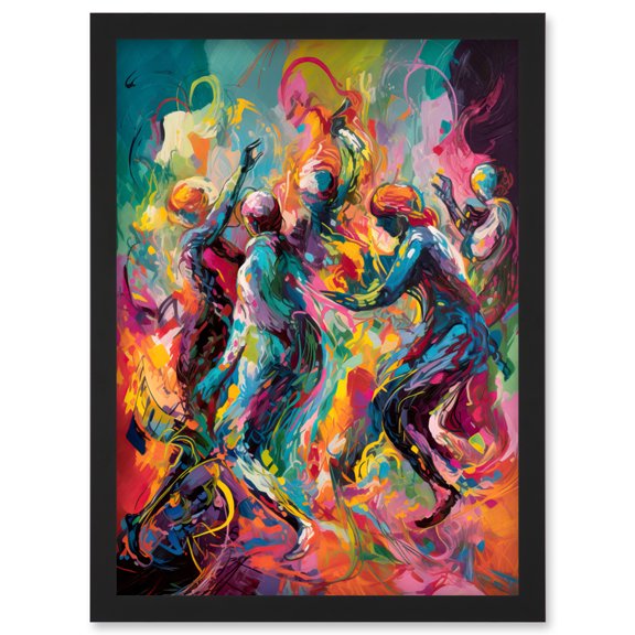 Abstract Figures Vibrant Dance Expression Artwork Framed Wall Art Print A4