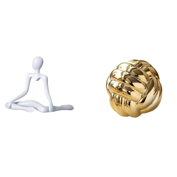 Abstract Figurine Knot Sculpture Yarn Ball Ceramic Gold Uniqueness for Entryway Living Room Office Decor