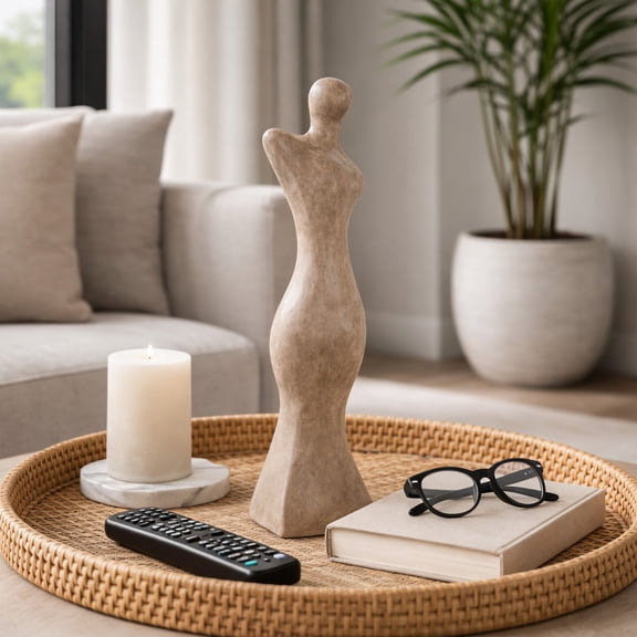 Abstract Figurine Sculpture for Home, Living Room, Bathroom, or Office - Artistic Terracotta Ornament Accent for Shelf, Coffee Table, or Room Decor - Decorative Objects for Room Styling - 14", Brown