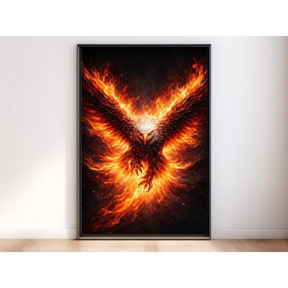 Abstract Fire Eagle Wall Art Burning American Eagle Flaming Bird Print USA 250 Years, Stretched Canvas 8x10in