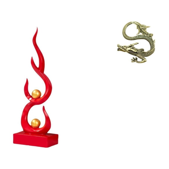 Abstract Fire Sculpture Brass Chinese Figurine Resin Mini Ornament for Office Bookshelf Home Decor Gift Crowd