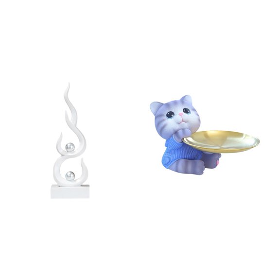 Abstract Fire Sculpture Cat Tray Bear Figurine Durable Resin Material for Home Office Desk Decor