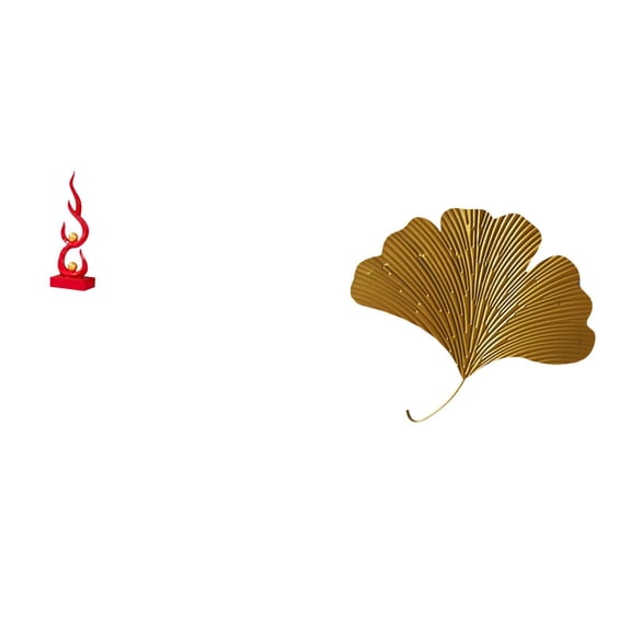 Abstract Fire Sculpture Ginkgo Leaf Wall Art Wrought Iron Material for Office Living Room Entryway Decor