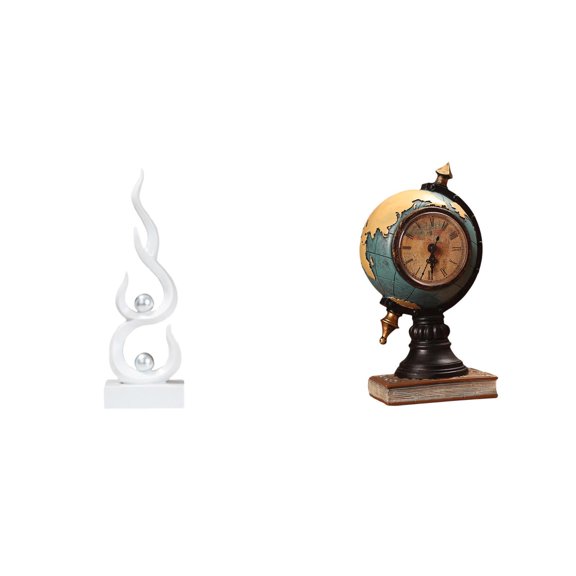Abstract Fire Sculpture Globe Figurine Table Clock Resin Craft Desk Decor for Office Shelf Bedroom Living Room
