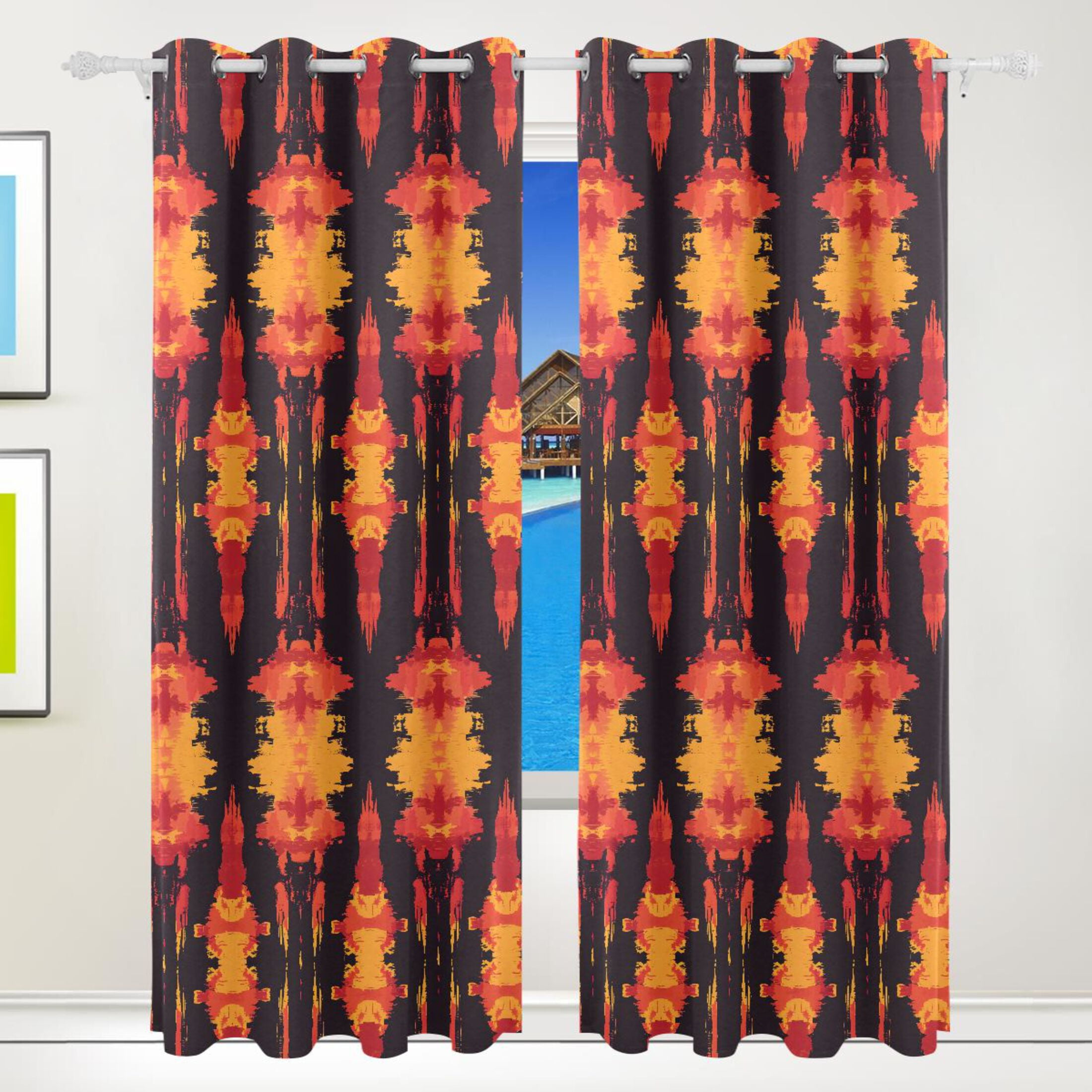Abstract Fire Shapes Blackout Curtains 72 inch Length 2 Panels Grommet