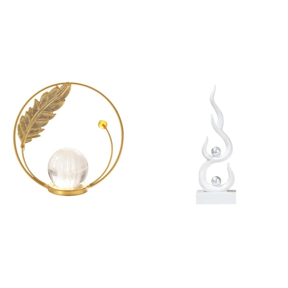 Abstract Fire Statue Crystal Ball Ornament Metal Base Unique Artistic Decor for Bookshelf Hallway Desk
