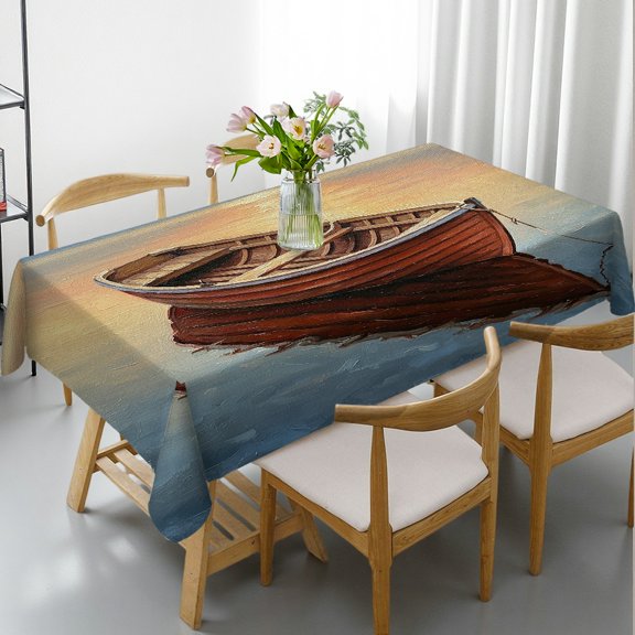 Abstract Fish Boats Reflection Rectangular Tablecloth, Holiday Party Tablecloth - 2D Flat Printing Tablecloths for dining table, Cafe, dinner, picnic