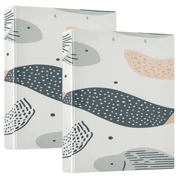 Abstract Fish Design 12.4x10.6in PVC Round Ring Binder, D-Ring 3-Hole, Metal Clip, 200 Sheets