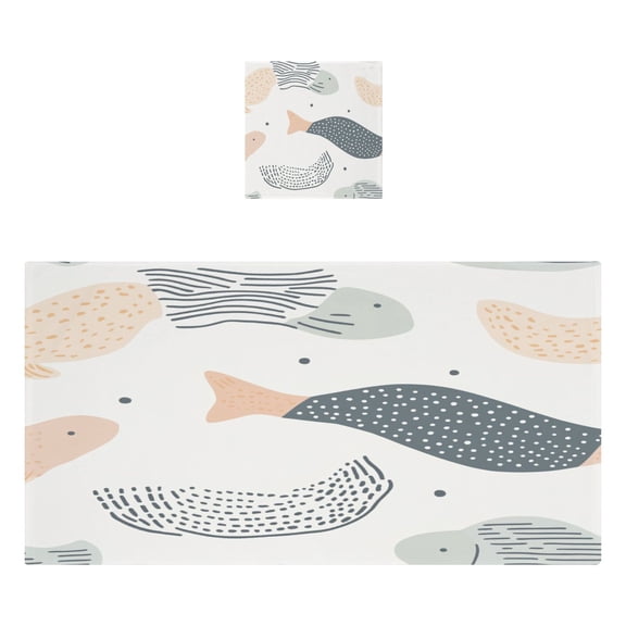 Abstract Fish Design 2 Piece Cotton Bath and Face Towel Set Soft and Absorbent, for Beach Pool Bathroom