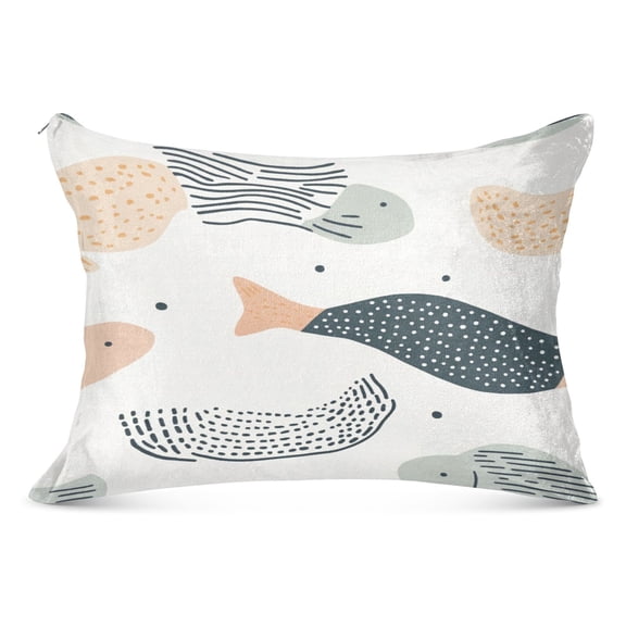 Abstract Fish Design 20x40" Plush Pillow Case, Zippered Bed Pillow Cover for All Seasons Use