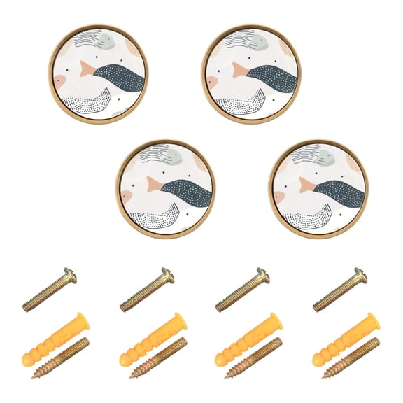 Abstract Fish Design Cabinet Furniture Knobs Drawer Metal Pulls 1.26in Acrylic Zinc Alloy Dual Screw Set