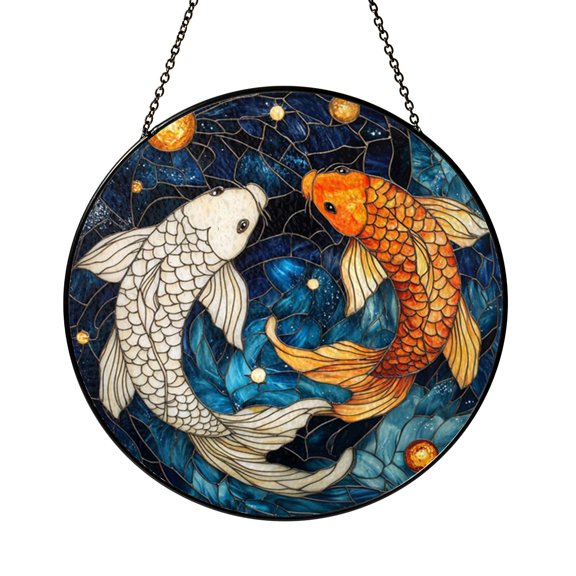 Abstract Fish Symbol Stained Glass Style Window Decor2001