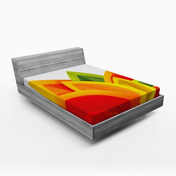 Ambesonne Abstract Fitted Sheet, Digital Autmun Leaf, Queen Size, Orange Green