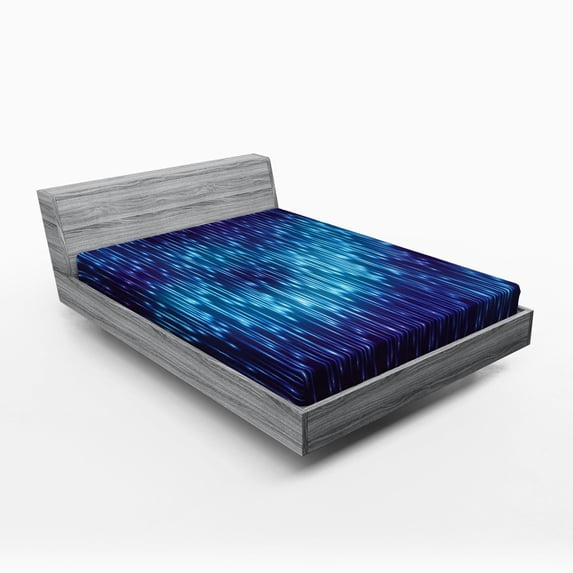 Abstract Fitted Sheet, Digital Made Psychedelic and Abstract Cosmic Rain with Blurry Background Print, Soft Decorative Fabric Bedding, Full Size, Blue Black, by Ambesonne