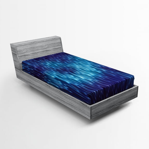 Abstract Fitted Sheet, Digital Made Psychedelic and Abstract Cosmic Rain with Blurry Background Print, Soft Decorative Fabric Bedding, Twin Size, Blue Black, by Ambesonne