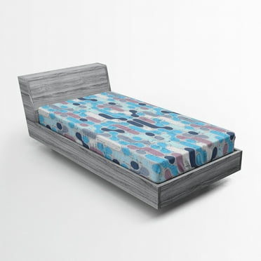 Ambesonne Abstract Fitted Sheet, Grunge Retro Rounds, Twin Size, Pale and Sky Blue Mauve