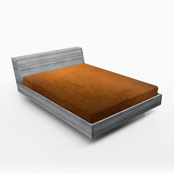 Abstract Fitted Sheet, Grungy Looking Vintage Texture Weathered Abstract Surface Rough Wall Print, Decorative Soft Bedding All-round Elastic Pocket, Full Size, Ginger and Brown, by Ambesonne