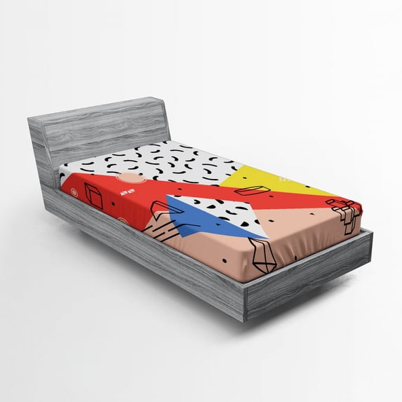 Ambesonne Abstract Fitted Sheet, Modern Trippy, Twin Size, Multicolor