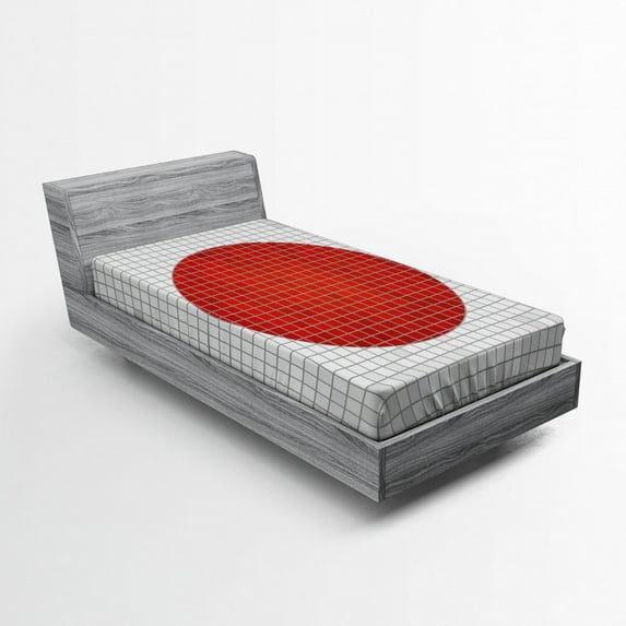 Ambesonne Abstract Fitted Sheet, Mosaic Style Oval Shape, Twin XL Size, Pale Grey and Orange