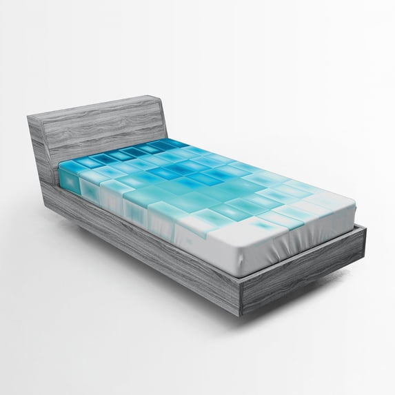 Abstract Fitted Sheet, Mosaic Style Soft Toned Fractal Square Shapes with Charming Effects Image Print, Soft Decorative Fabric Bedding, Twin Size, Aqua Sky Blue, by Ambesonne