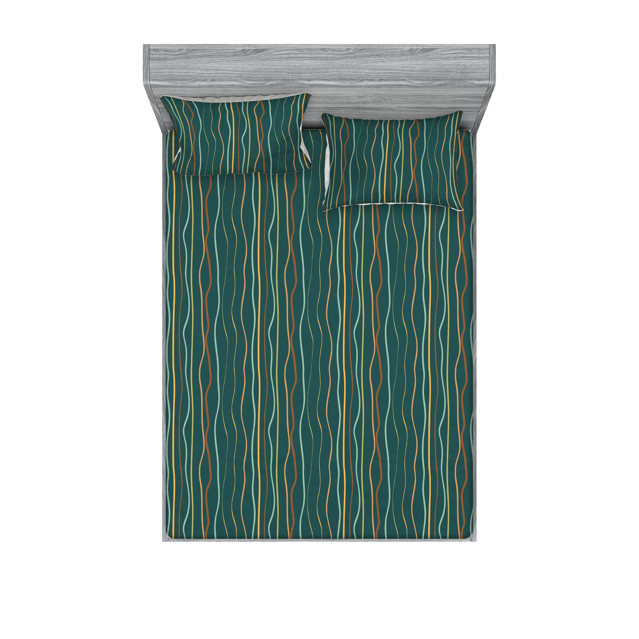 Abstract Fitted Sheet & Pillow Sham Set, Minimalist Theme Wavy Stripe ...