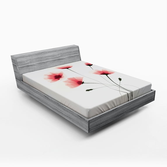 Ambesonne Nature Fitted Sheet, Romantic Buds Flowers, Full Size, Pink Green and White