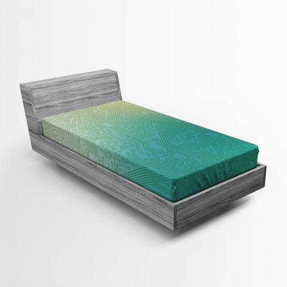 Ambesonne Abstract Fitted Sheet, Tech Vector Pattern, Twin XL Size, Jade Green Pale Green