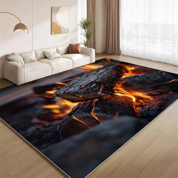Abstract Flame Area Rugs, Charcoal Fire Effect Carpet, Washable Non Slip Low Pile Soft Rug for Bedroom Living Room Entryway Decor Mat 5ftx8ft